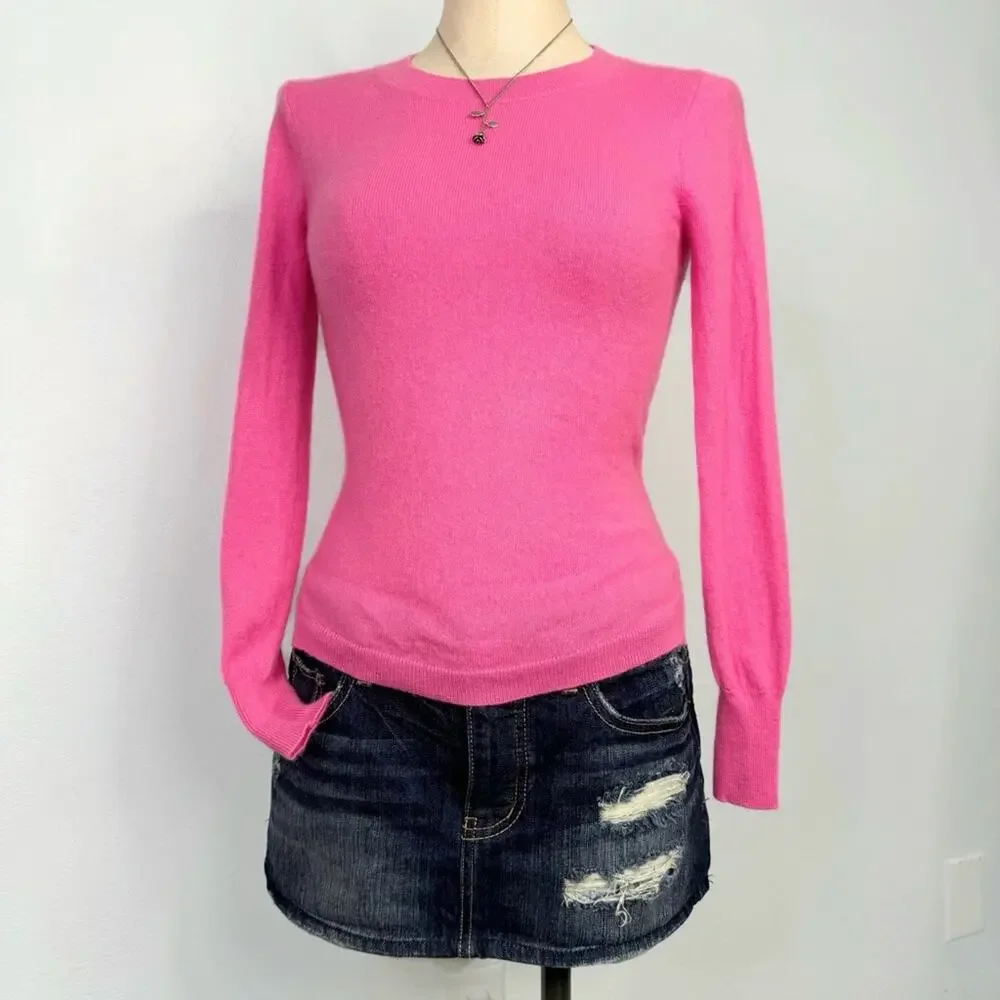 J.Crew 100% Cashmere Sweater Size XS Pink Crewneck Long Sleeve Soft Knit Fitted
